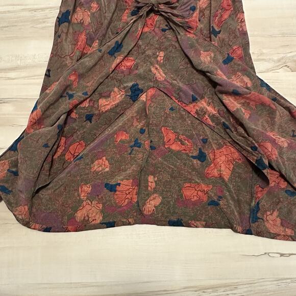 Lauren Alexandria 14 Dress Faux Wrap 100% Silk Short Sleeve Abstract Print Brown - Picture 6 of 12